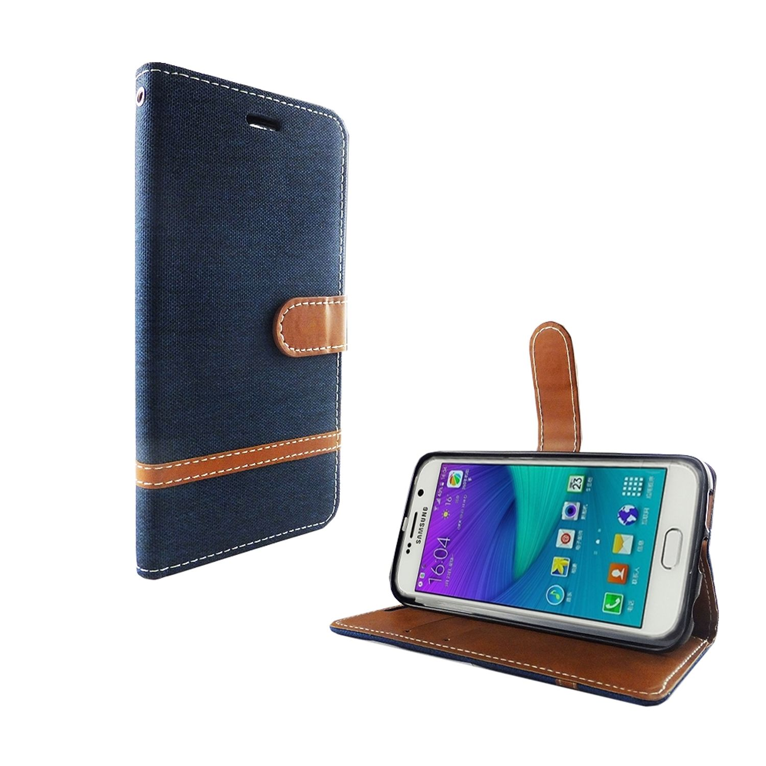 KÖNIG DESIGN Schutzhülle, Bookcover, Samsung, Galaxy S6 Blau Edge