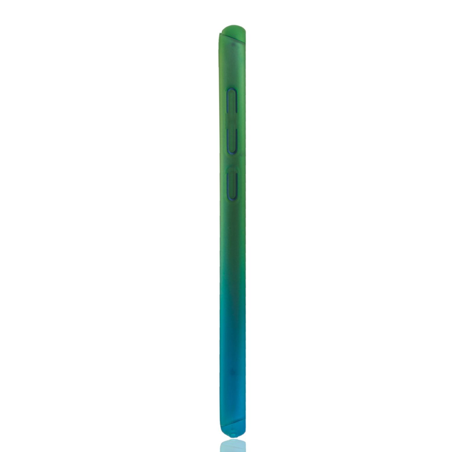 Grün-blauer Farbverlauf-Handyhülle Seitenansicht. Tasten sind sichtbar. Weißer Hintergrund.