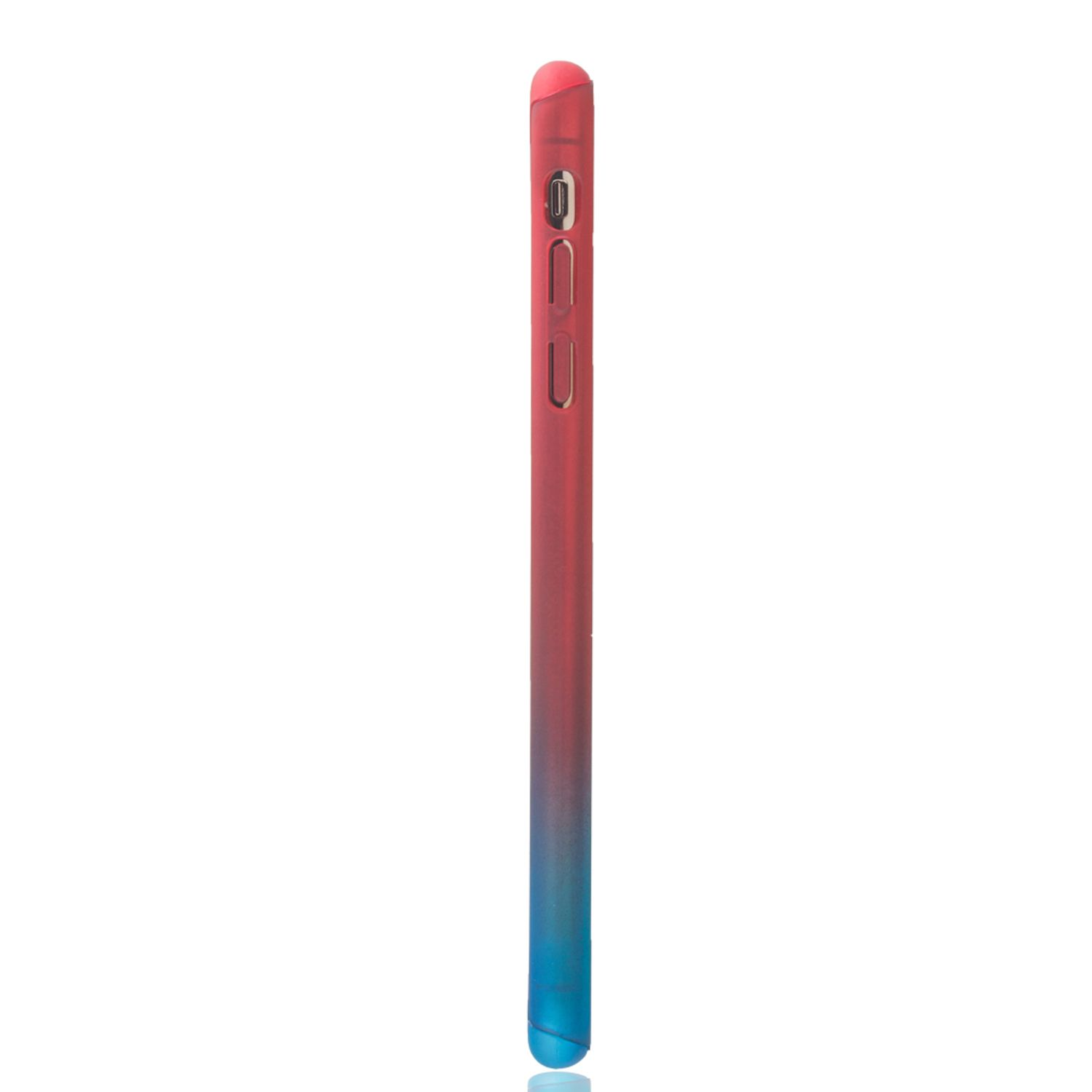 Seitenansicht einer Smartphone-Hülle. Blau-roter Farbverlauf, seitliche Knöpfe sichtbar.
