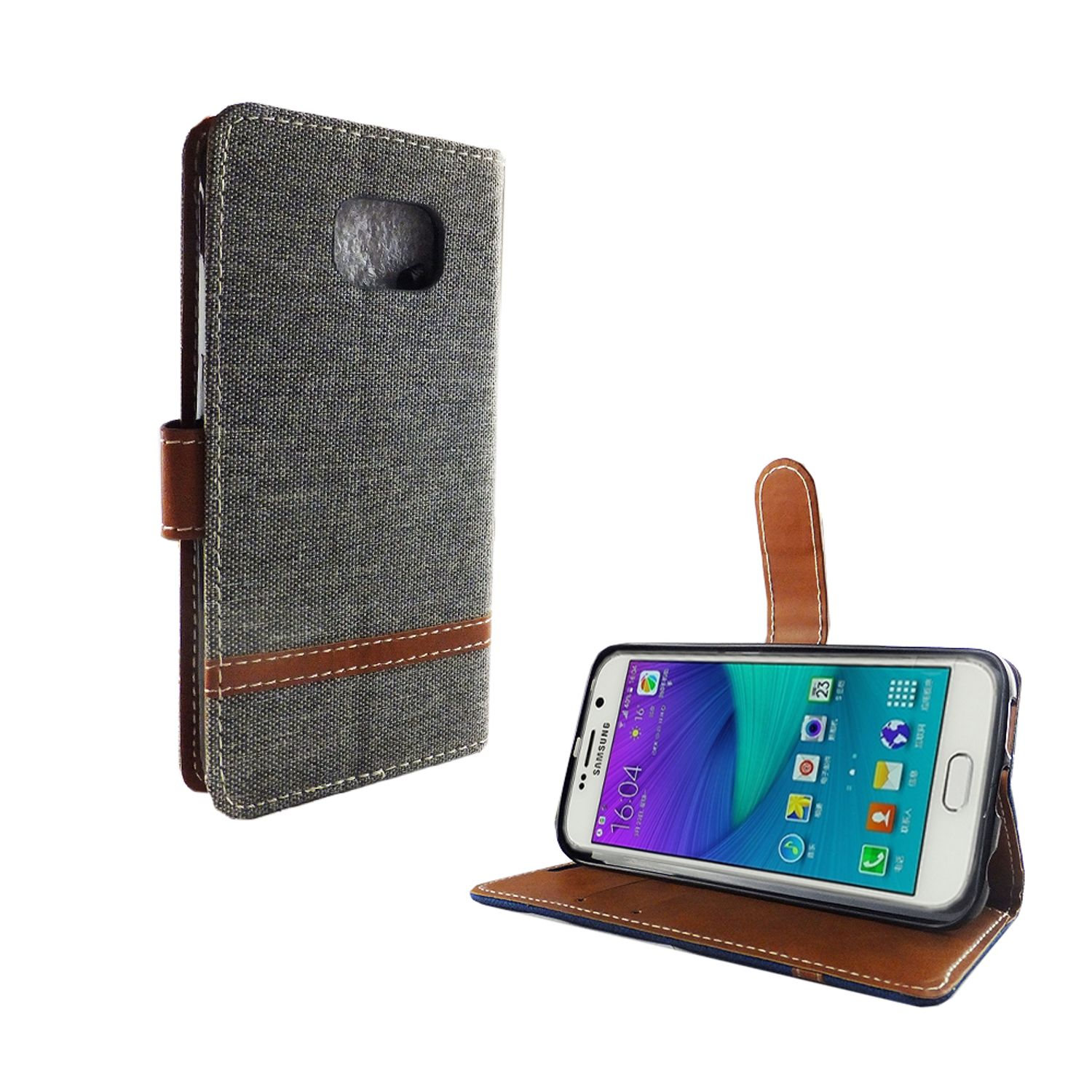 Telefon in grauem Gehäuse. Das Telefon ist offen. Weißer Hintergrund.