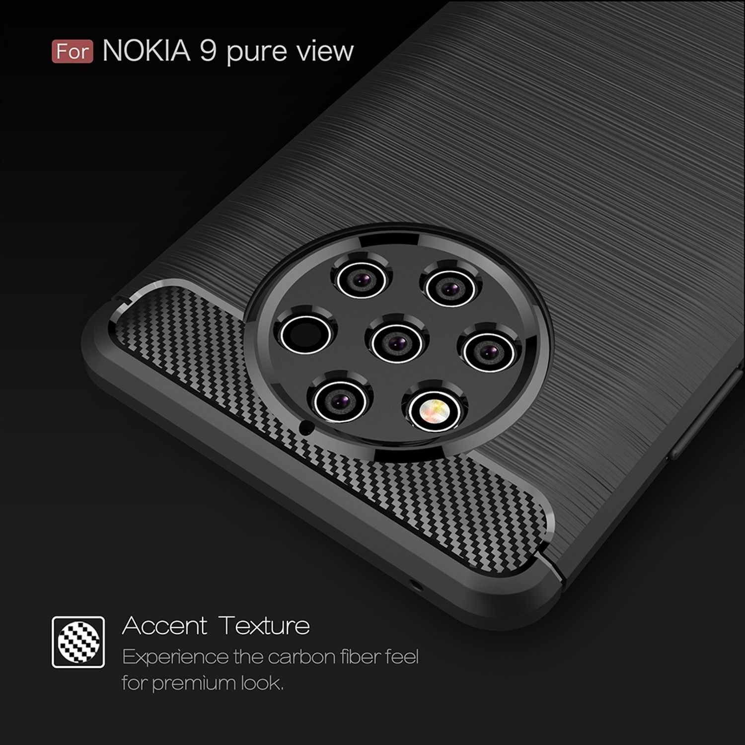 KÖNIG DESIGN Handyhülle Backcover, Optik, Nokia, Pure Carbon Schwarz 9 View