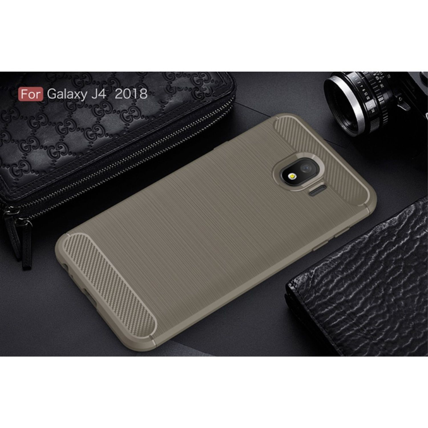 DESIGN Samsung, Carbon Backcover, Galaxy Optik, J4, Grau Handyhülle KÖNIG