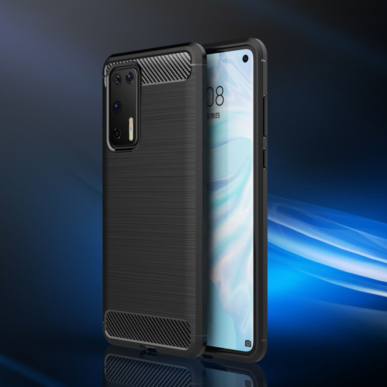 Schwarze Handyhülle, das Telefon ist darin.