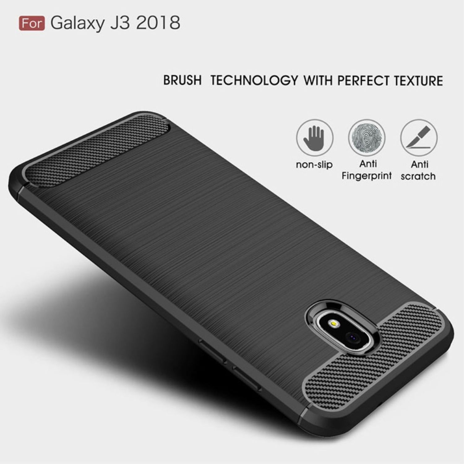 KÖNIG DESIGN Handyhülle Carbon J3 Galaxy (2018), Samsung, Schwarz Optik, Backcover