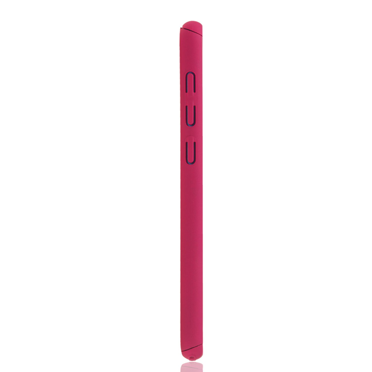 Pinke Handyhülle. Die Seite zeigt drei Knöpfe. Die Handyhülle ist hellrosa.