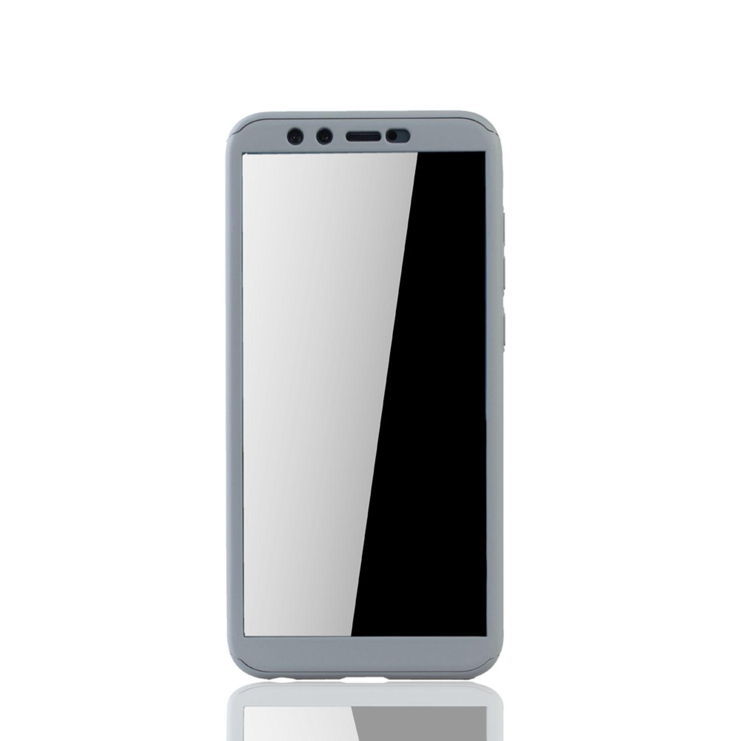 Graues Telefon mit schwarzem Bildschirm. Weißer Hintergrund.
