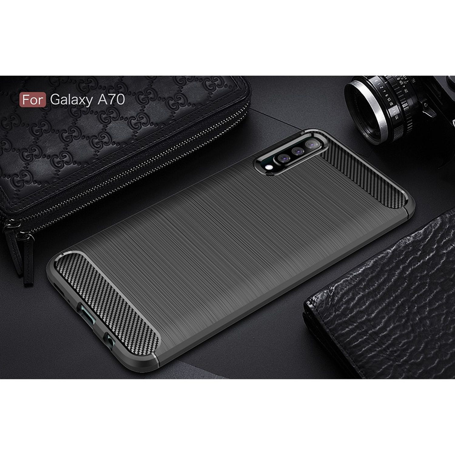 KÖNIG DESIGN Galaxy Carbon Optik, Grau Samsung, Backcover, Handyhülle A70