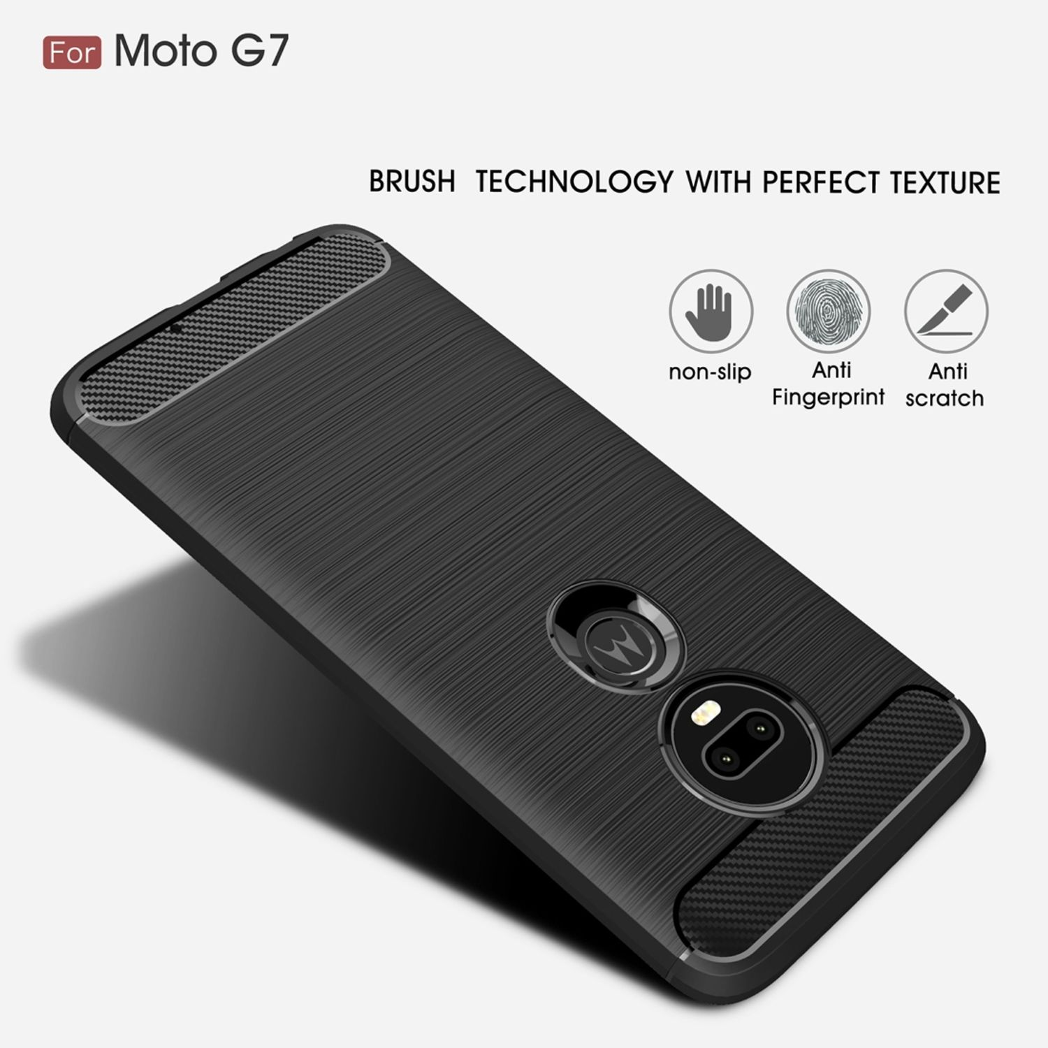 G7, Motorola, Moto Handyhülle Optik, DESIGN Backcover, Schwarz KÖNIG Carbon