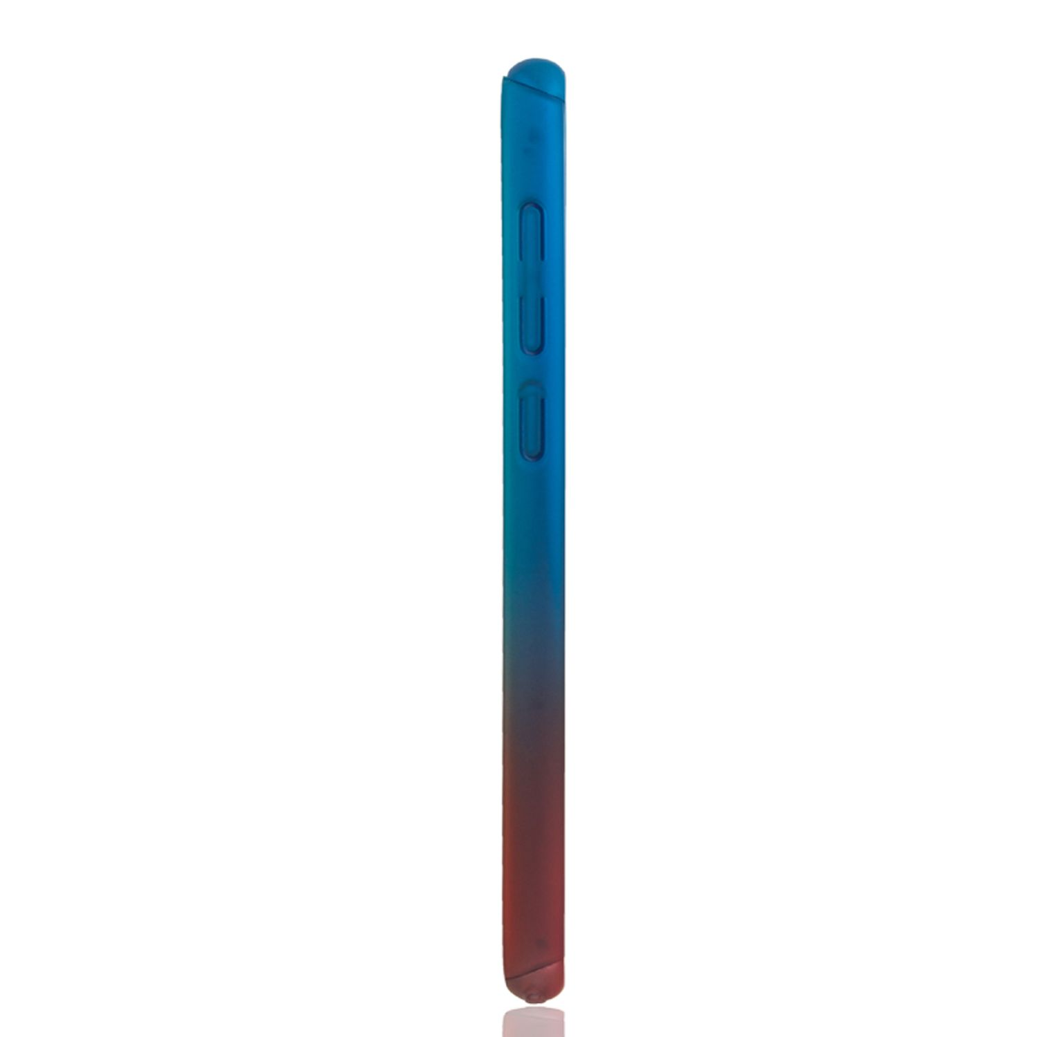 Seitenansicht einer blau-roten Gradienten-Handyhülle. Die Hülle befindet sich auf weißem Hintergrund.
