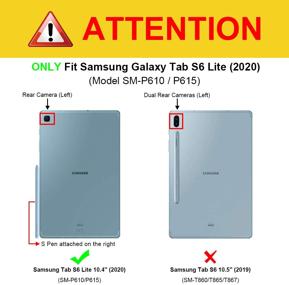 Diagramm von zwei Tablets. Eines passt für Samsung Tab S6 Lite 10.4"(2020). Das andere passt nicht.