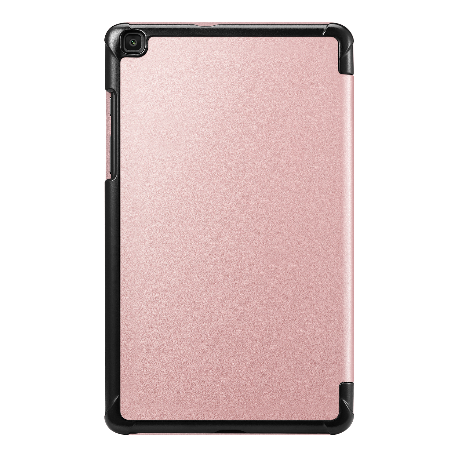 Rosa Tablet in schwarzem Gehäuse. Kamera oben, schwarzer Rahmen an den Rändern.