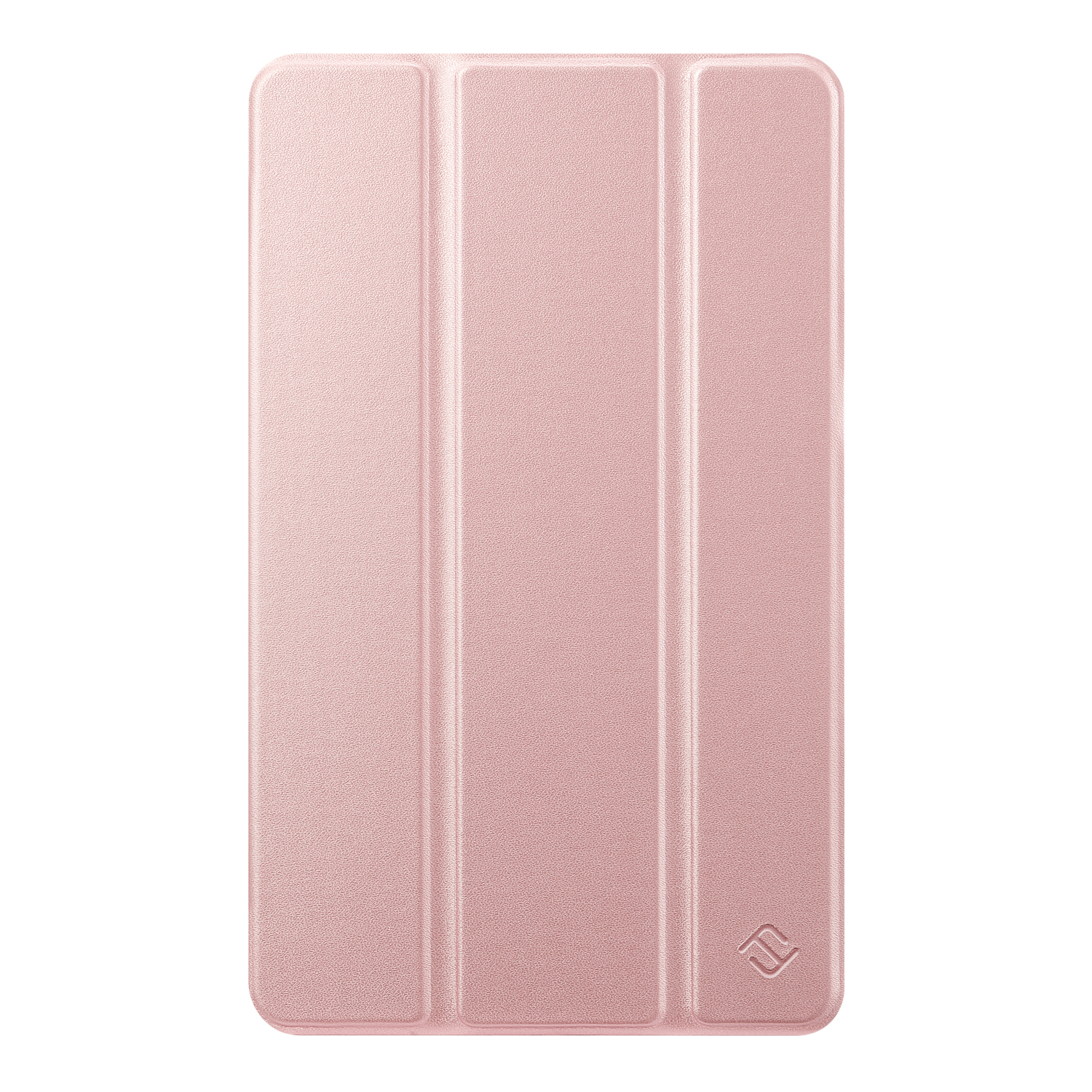 Rosa Tablet-Hülle, in drei Teile gefaltet, mit Logo unten.