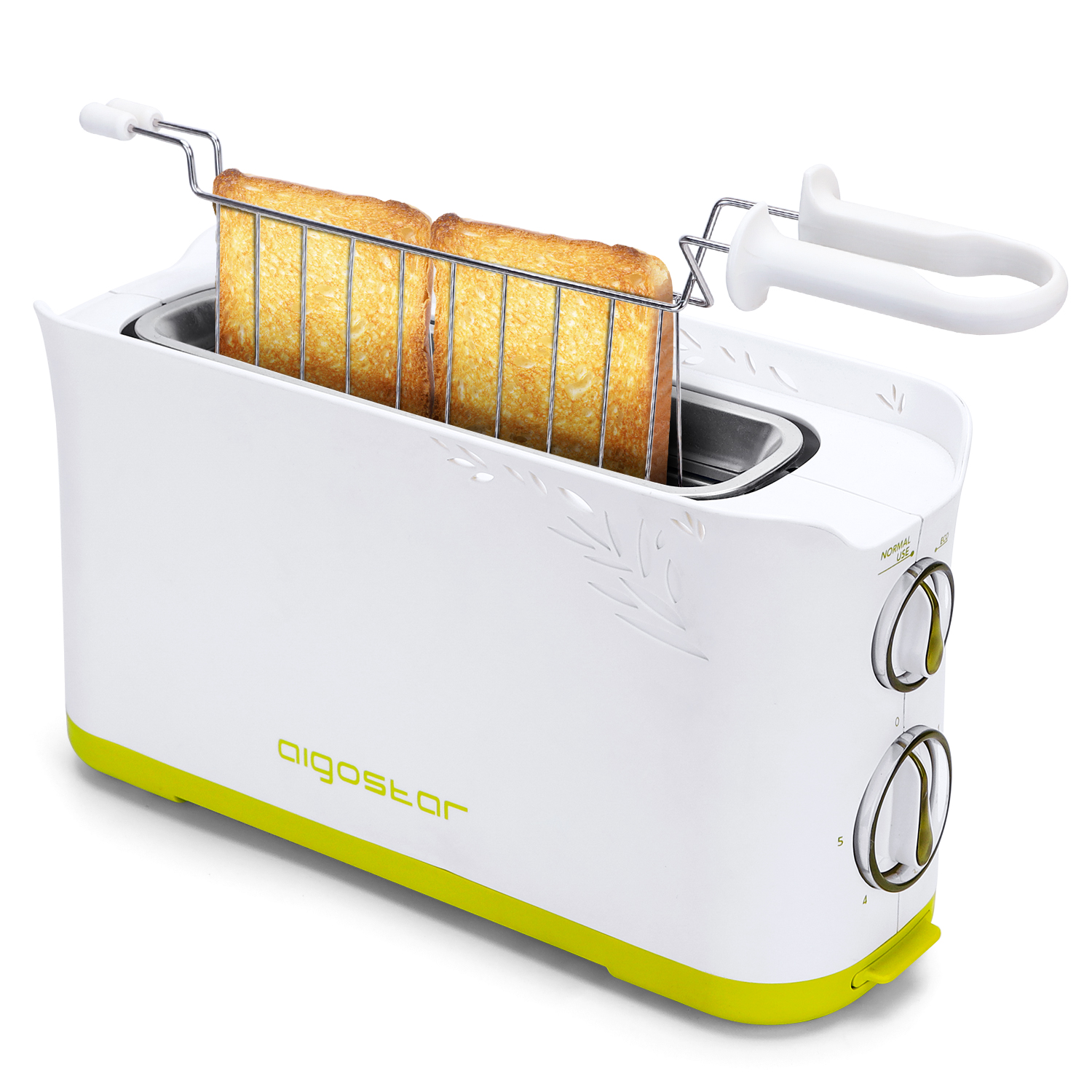 2-Scheiben Morning AIGOSTAR 502003 Toaster (750 Langschlitz 30HIN Watt, Weiß 2) Automatik Schlitze: