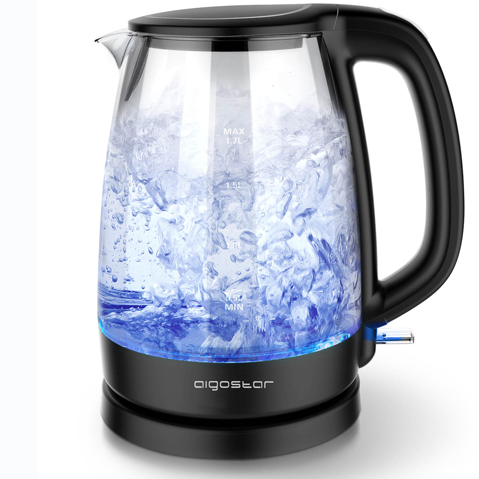 Hervidor de agua - Hervidor de Agua Eléctrico de Cristal, 1,7 L, 2200W Aigostar Adam AIGOSTAR, 2200 W, 1.7 l, Negro