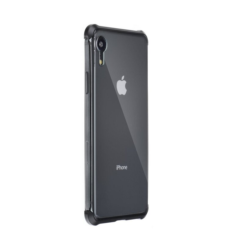 Eine transparente Handyhülle auf weißem Hintergrund, die ein iPhone mit dem Apple-Logo zeigt.