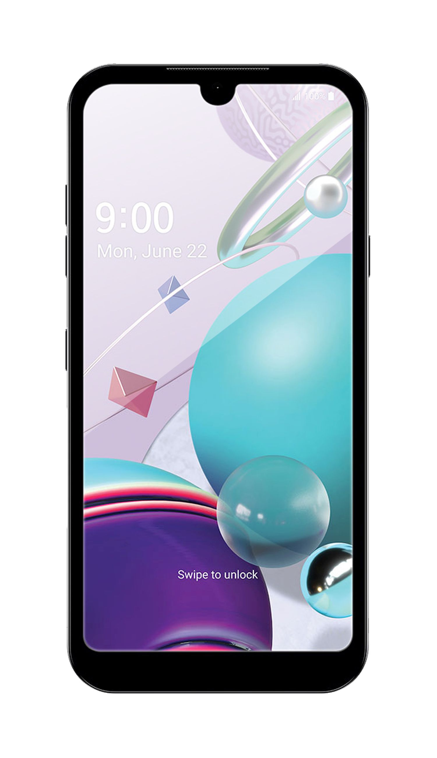 Smartphone mit abstrakten Formen auf dem Display. Schwarzer Rahmen. Uhrzeit: 9:00 Uhr.
