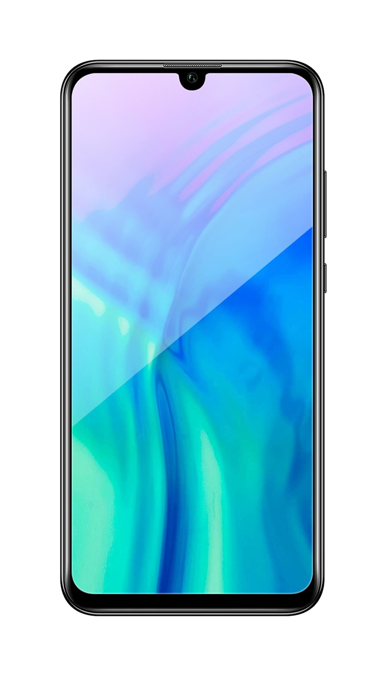 Ein modernes Smartphone mit lebendigem Display. Der Bildschirm zeigt einen Farbverlauf in Blau- und Türkistönen.