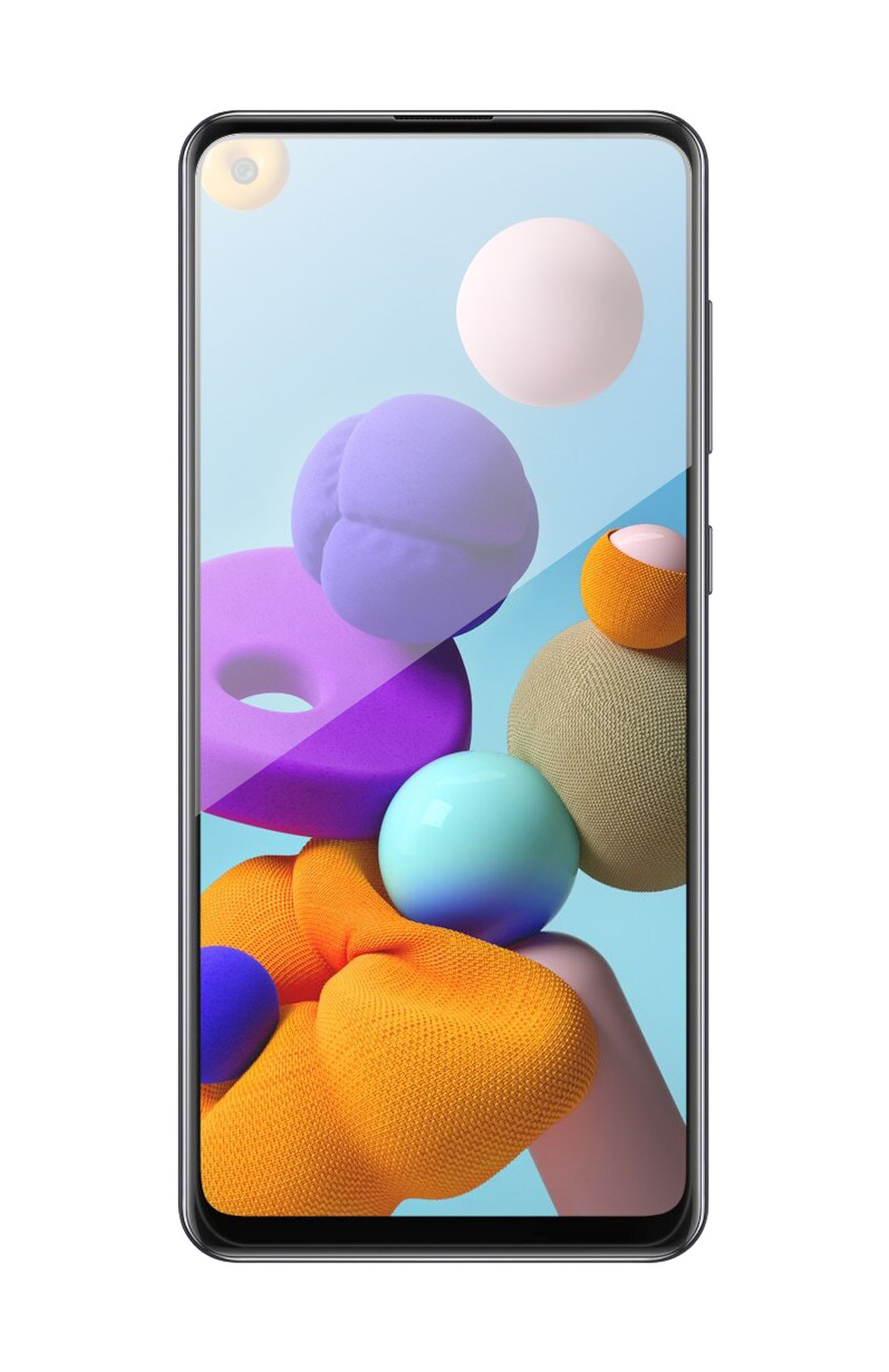 Smartphone mit farbenfrohem Hintergrundbild. Auf weißem Hintergrund, isoliert.