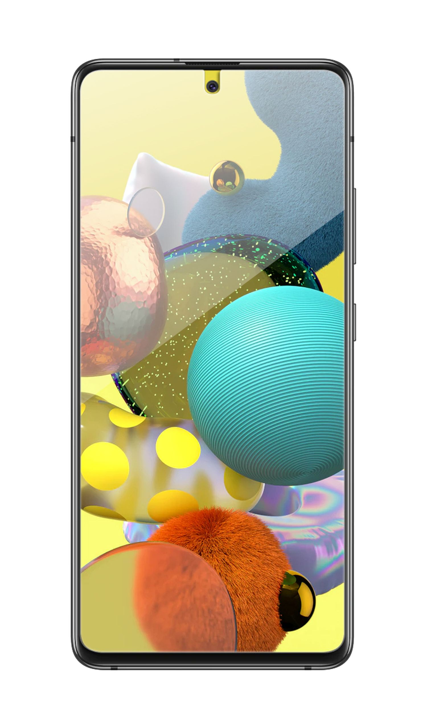 Ein Handy, das einen abstrakten Kunsthintergrund mit bunten Formen und einem klaren Bildschirm zeigt.