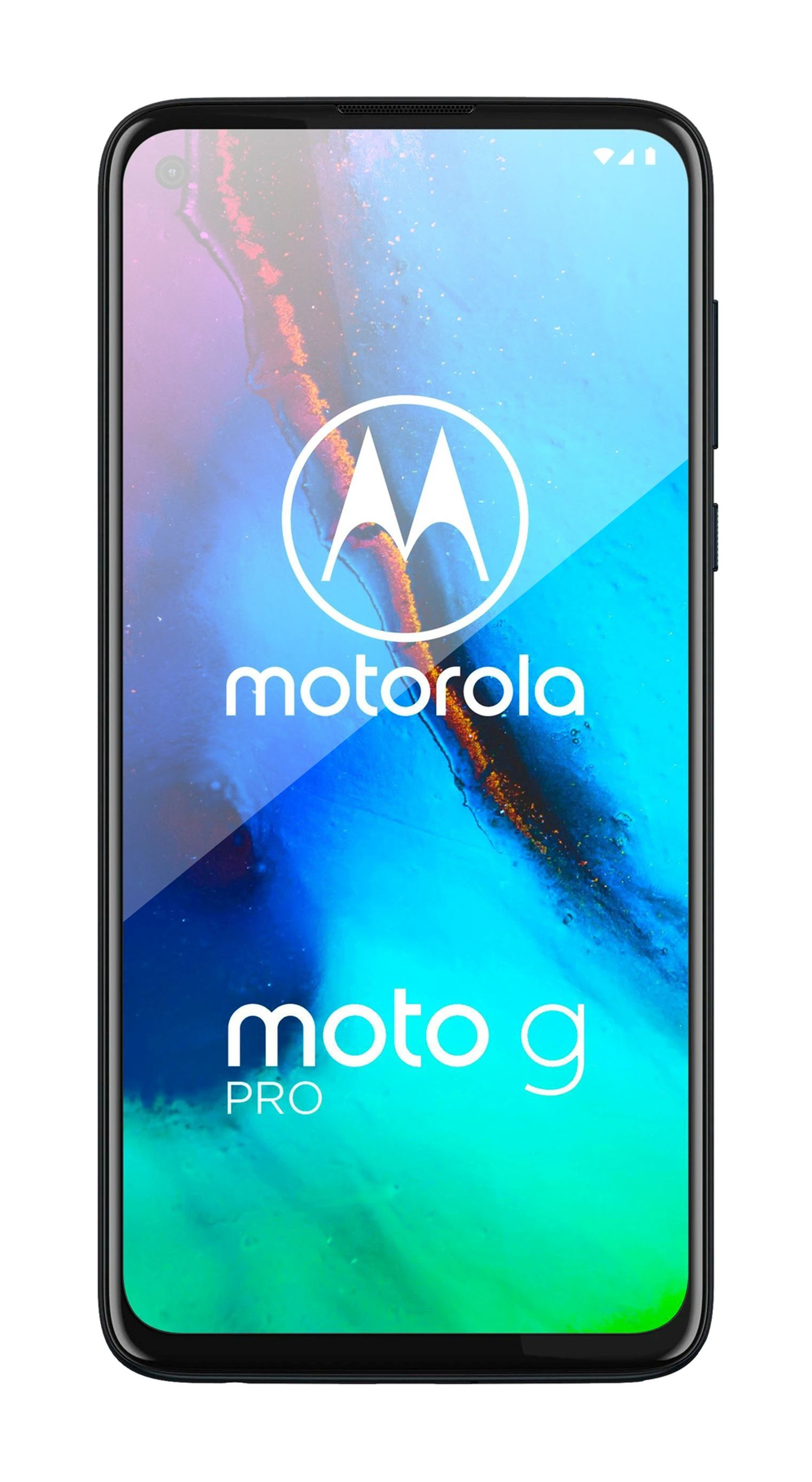 Motorola Moto G Pro Telefon auf weißem Hintergrund, Bildschirm an.