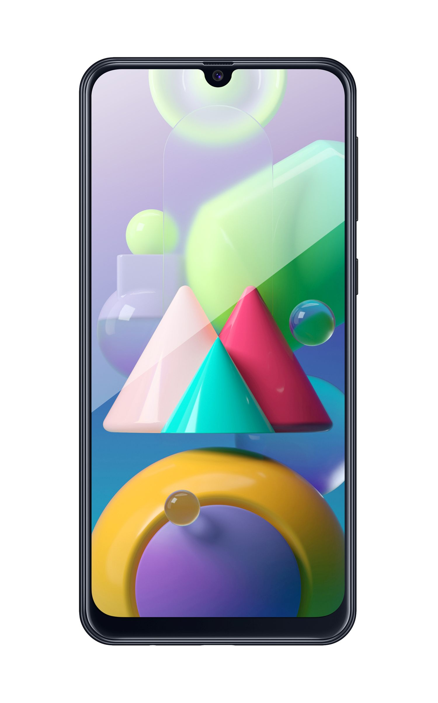 Ein Smartphone mit buntem, abstrakten Design wird auf weißem Hintergrund angezeigt.