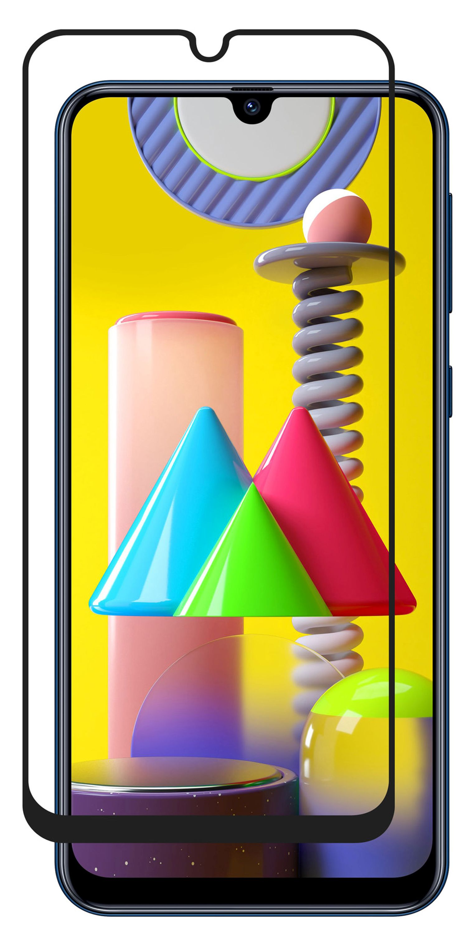 Smartphone mit Displayschutzfolie, zeigt bunten, abstrakten Hintergrund.