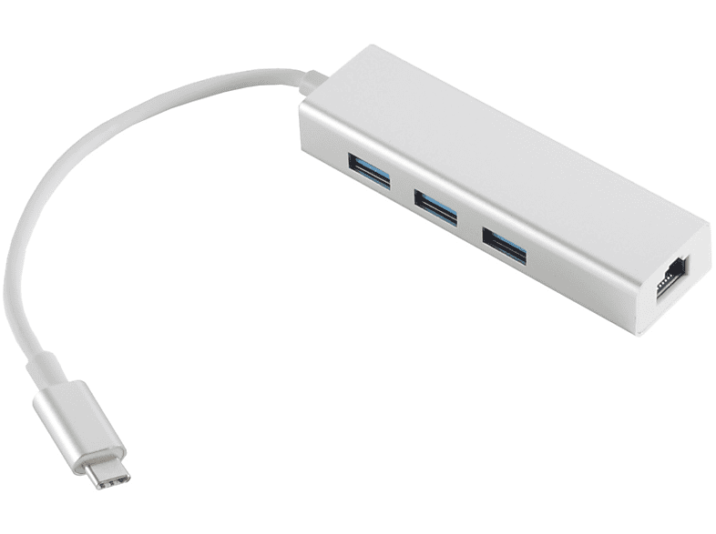 SHIVERPEAKS Adapter, USB 3.1 C/ RJ45 Etherneth + 3x USB Buchse, USB Typ C