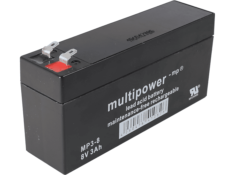 MULTIPOWER Multipower MP3-8 Blei-Akku 8 Volt 3000mAh mit 2 Faston 4,8mm Steckkontakten Pb - Blei Bleiakku, 3000 mAh