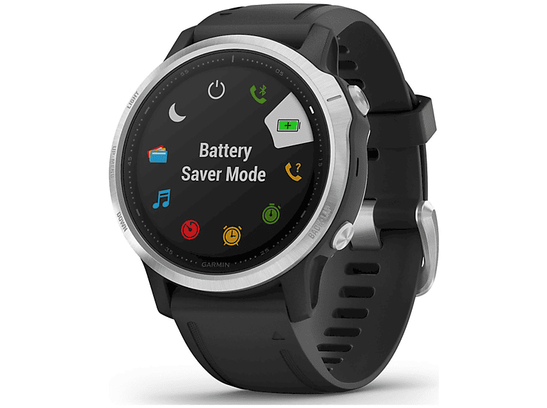 GARMIN Fenix 6s mm, Polymer Silikon, 108-182 Schwarz mit Metallgehäuse Smartwatch