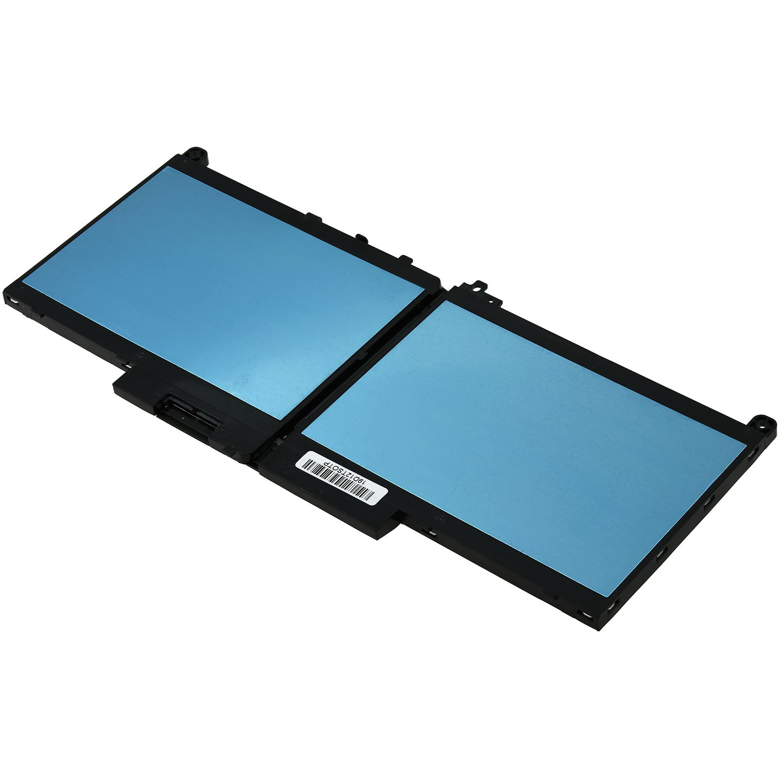 Batería de laptop, abierta, azul por dentro, sobre fondo blanco.