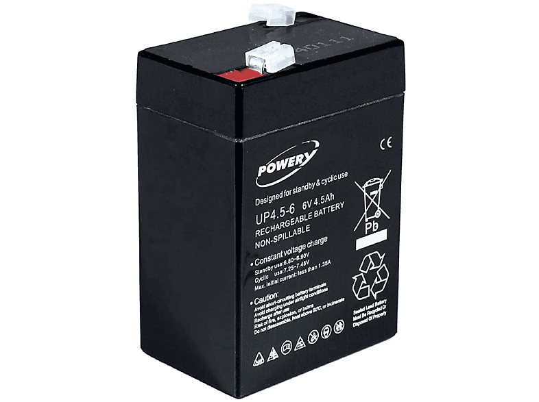 POWERY Bleiakku für Lampe Johnlite 6V 4,5Ah Lead-Acid Bleiakkus, 6 Volt, 4,5Ah | Batterien