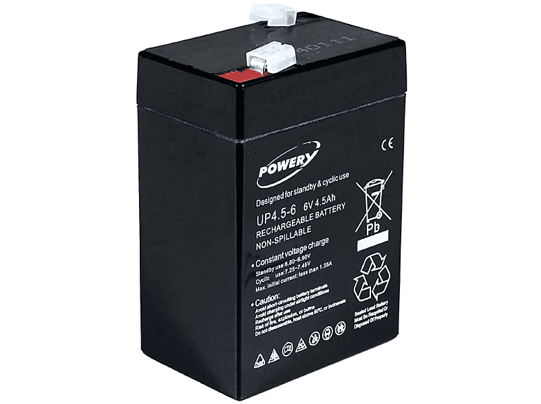 POWERY Bleiakku für Lampe Johnlite 6V 4,5Ah Lead-Acid Bleiakkus, 6 Volt, 4,5Ah