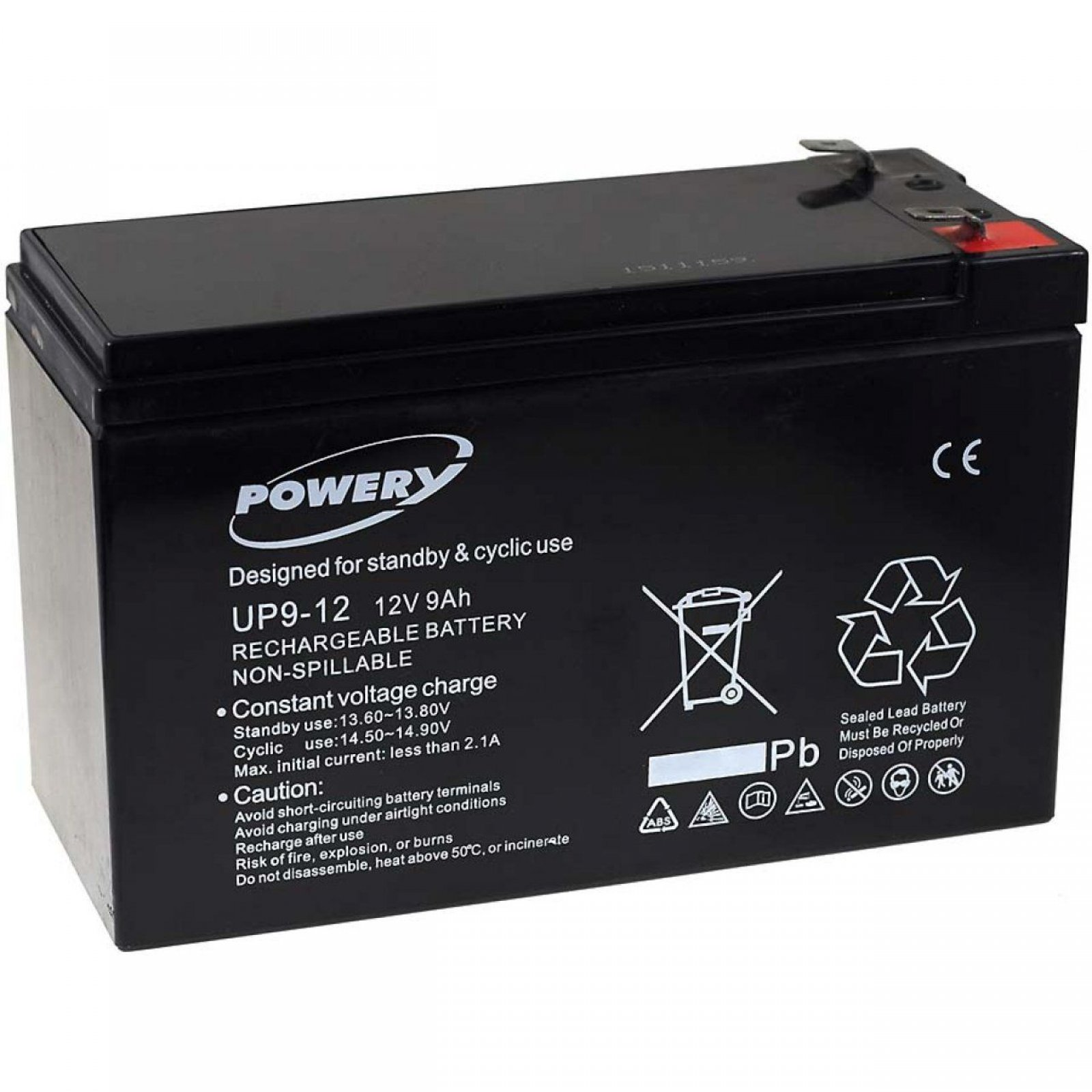 POWERY Blei-Gel-Akku für USV 9Ah 9Ah (ersetzt 550 auch Power Saving 7,2Ah APC Back-UPS 7Ah) Volt, 12V 12 Lead-Acid Bleiakkus, Pro 