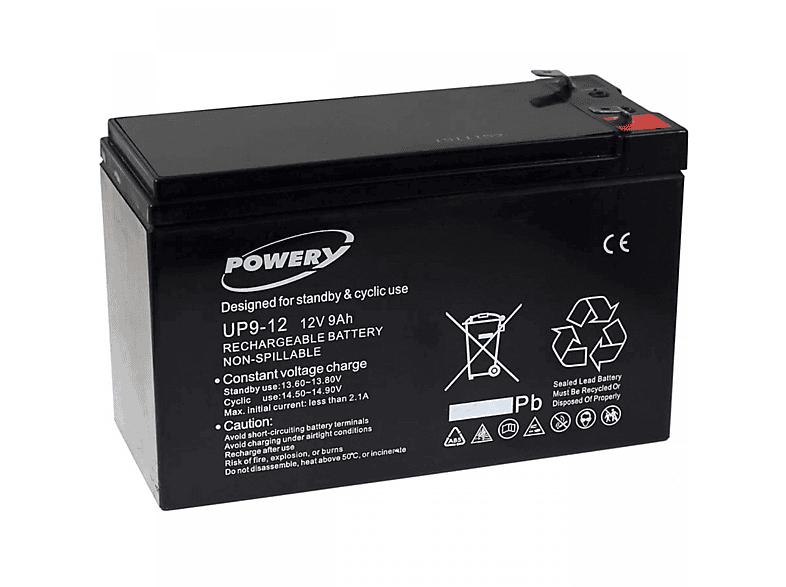 POWERY Blei-Gel-Akku für USV APC Power Saving Back-UPS Pro 550 9Ah 12V (ersetzt auch 7,2Ah / 7Ah) Lead-Acid Bleiakkus, 12 Volt, 9Ah