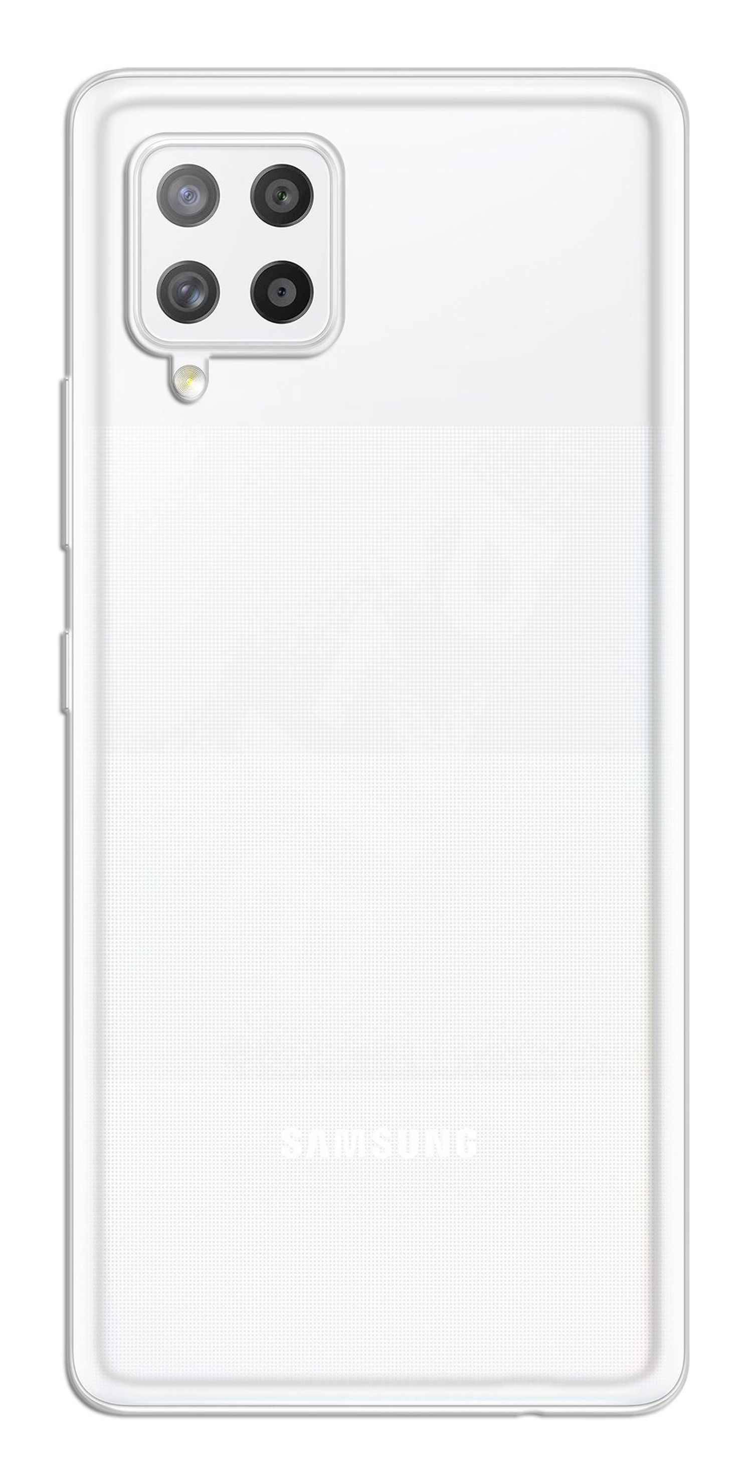 Eine Handyhülle mit weißem gepunkteten Hintergrund und das Telefon ist darauf.