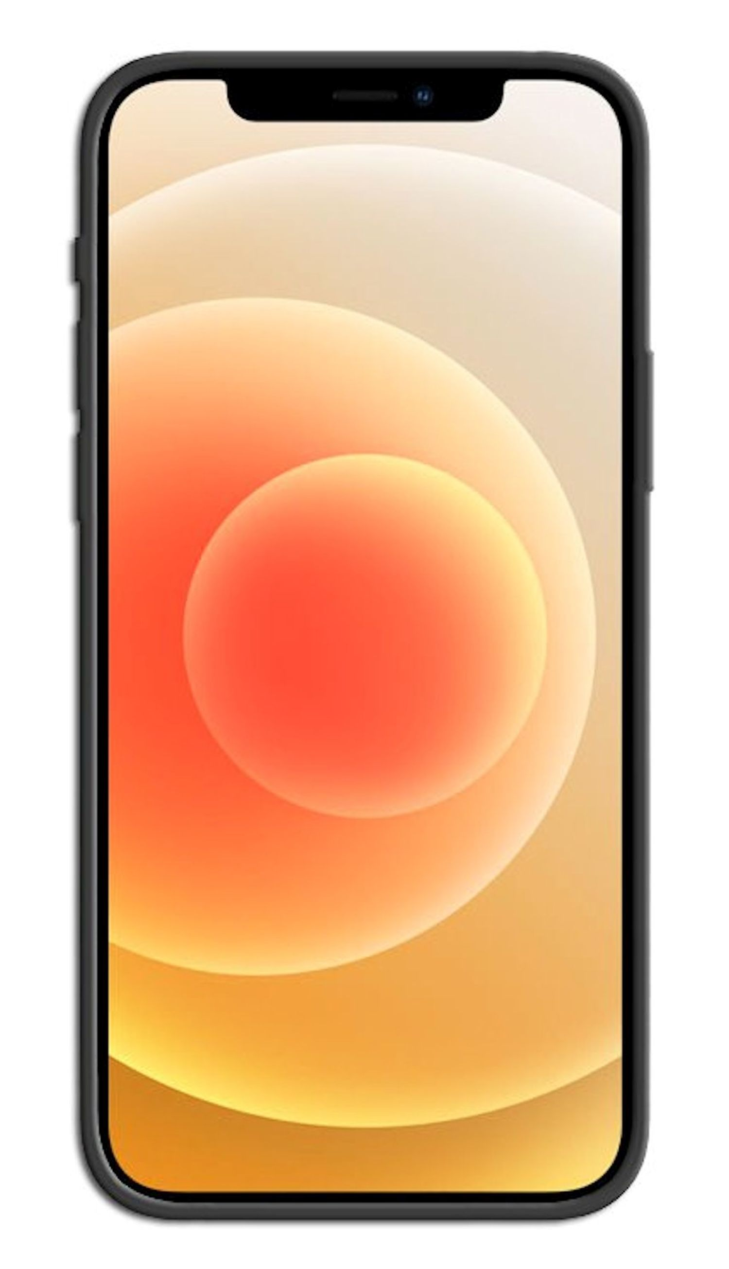 Ein Smartphone mit einem bunten orange-gelben kreisförmigen Design auf dem Bildschirm.