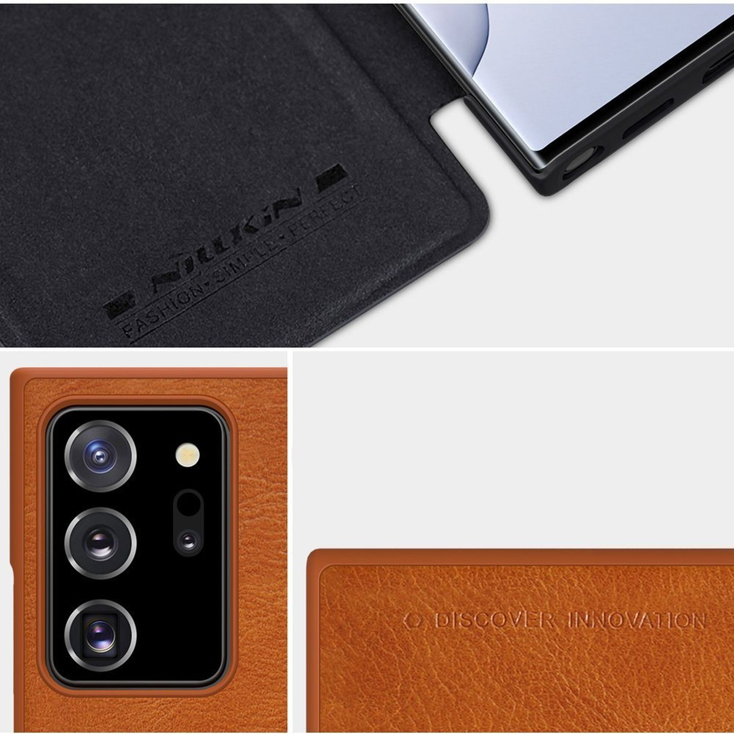NILKIN Echt Galaxy Samsung, Leder Bookcover, Ultra, Schwarz Note 20 Case
