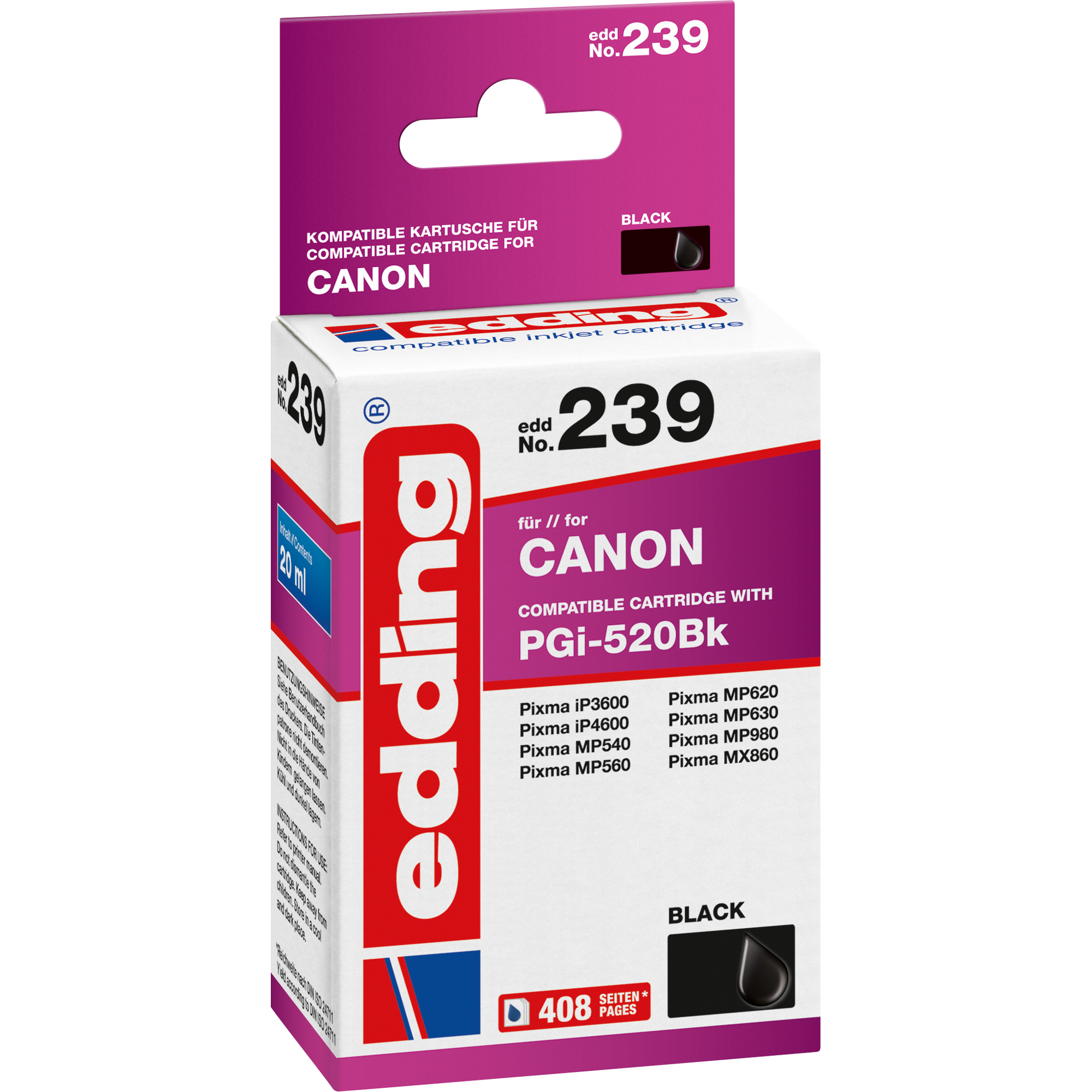 EDDING schwarz PGi-520Bk 18-239 Canon Black Tintenpatrone