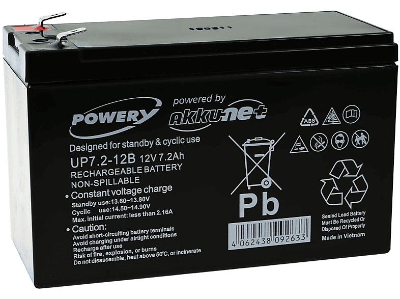POWERY Bleiakku für USV APC Smart-UPS SC 420 Lead-Acid Bleiakkus, 12 Volt, 7,2Ah