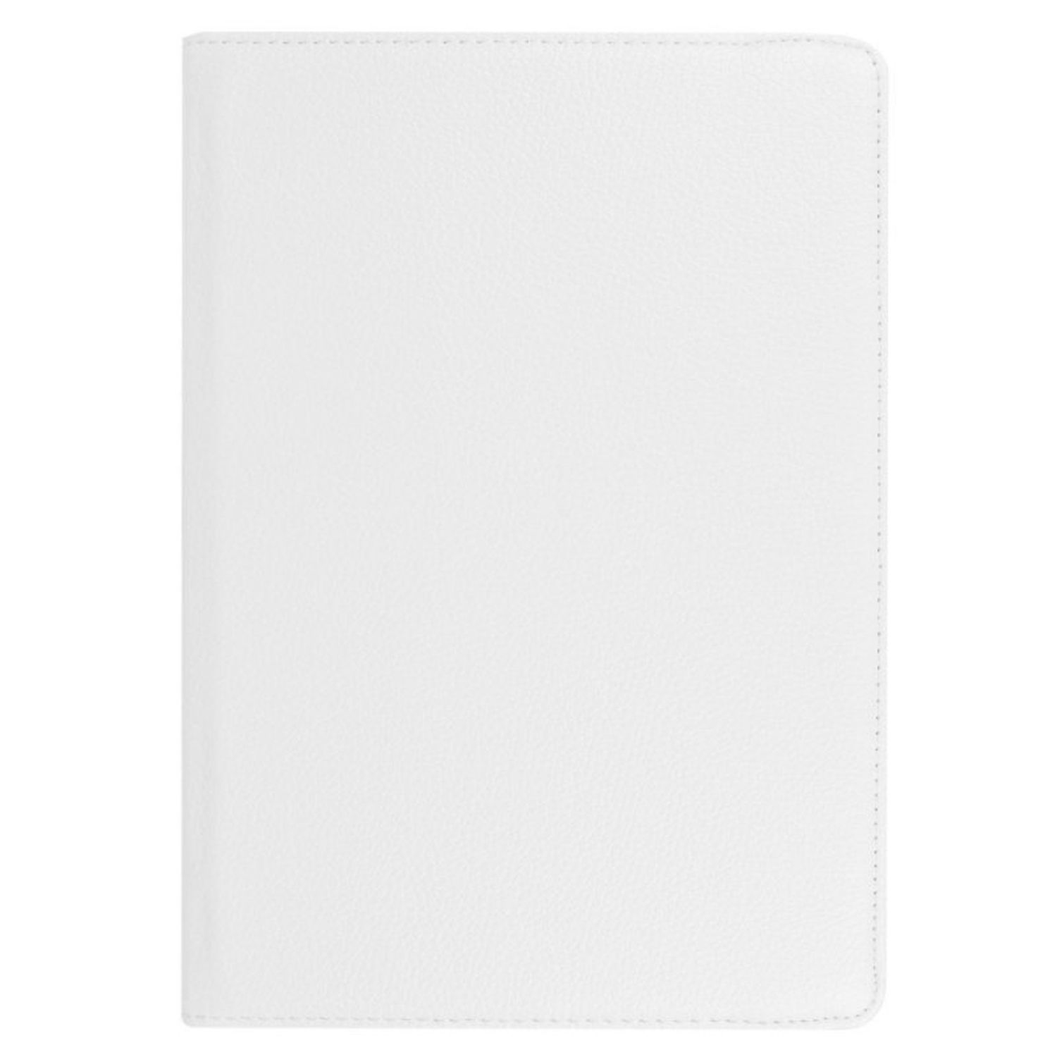 Weiße lederartige Tablethülle. Vorderansicht, schlichtes Design.