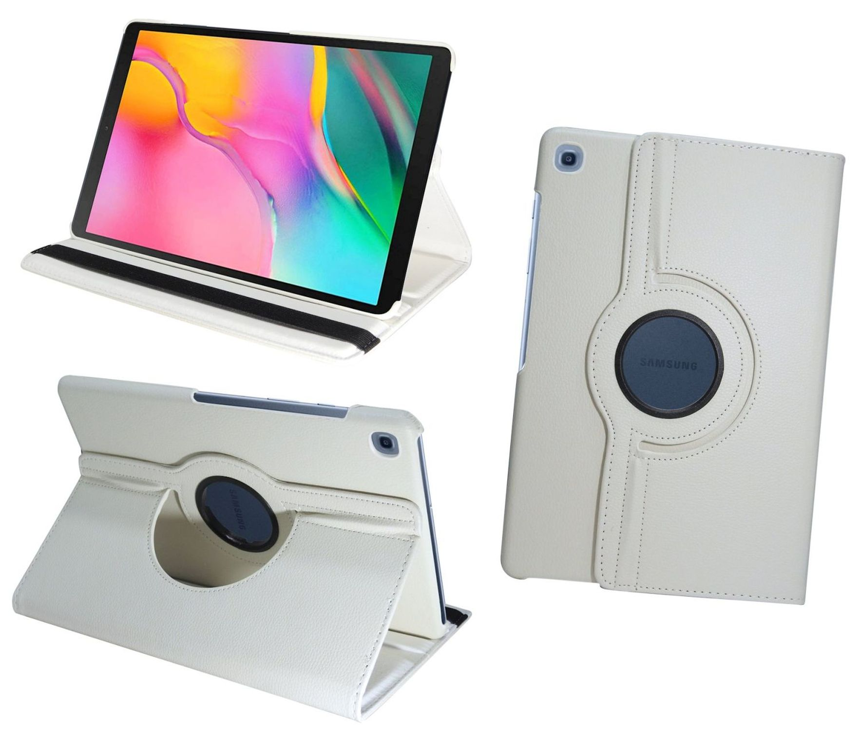 COFI Tablet Rotierbar für 10.1 Samsung Case A Bookcover Hülle Kunstleder, 2019 Galaxy Weiß Tab