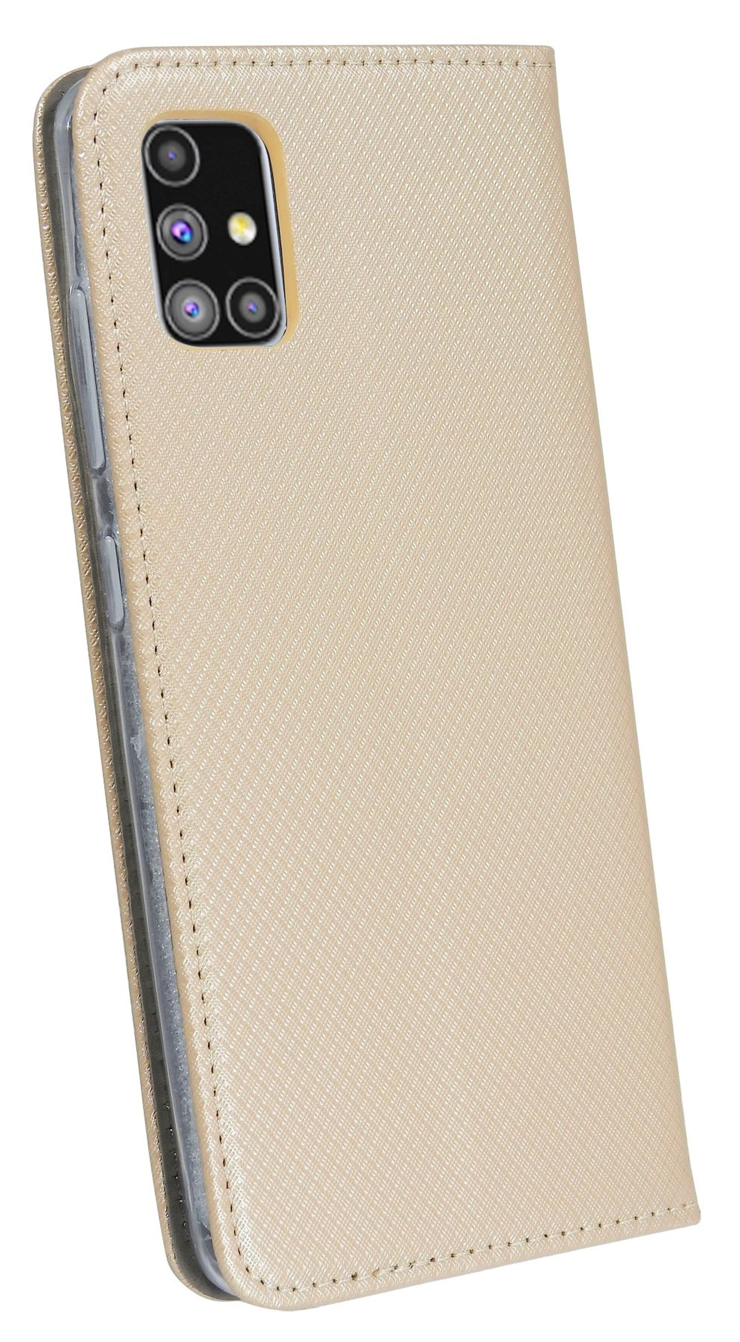 Goldene Handyhülle mit einem Telefon darin, das die Rückseite des Telefons zeigt.