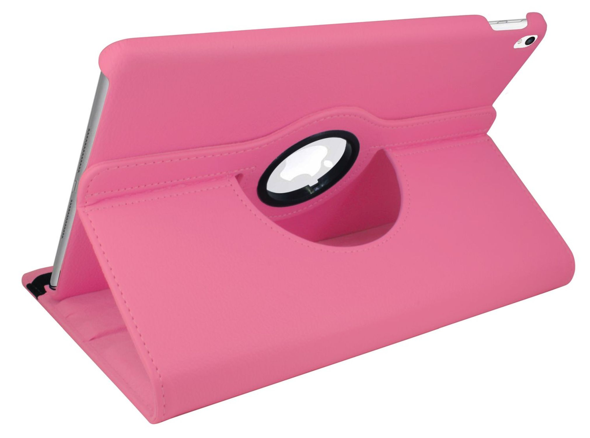 Eine rosa iPad-Hülle mit Drehdesign und Aussparung für das Apple-Logo.