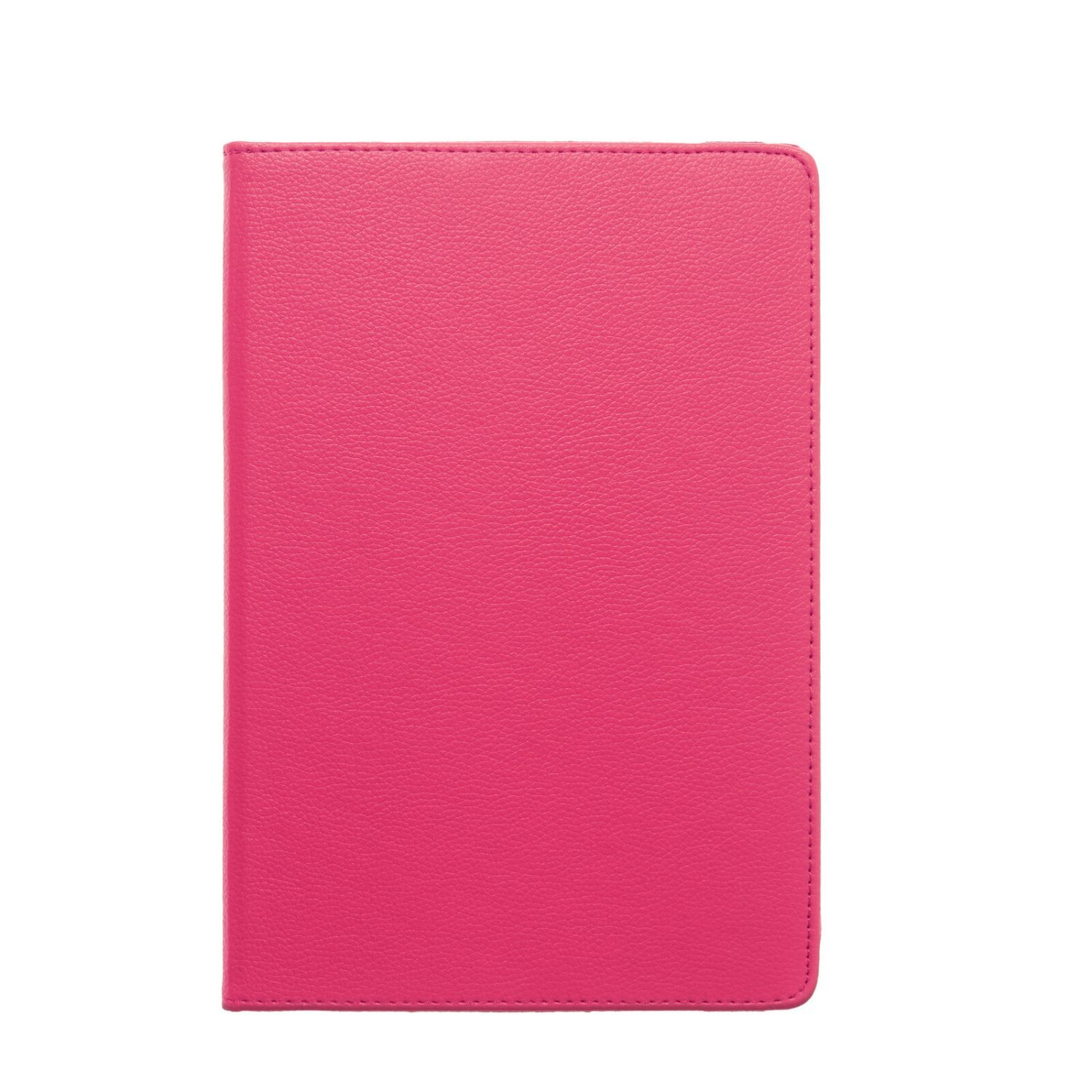Eine pinke Tablet-Hülle. Die Hülle ist geschlossen, die Vorderseite ist einfarbig pink.