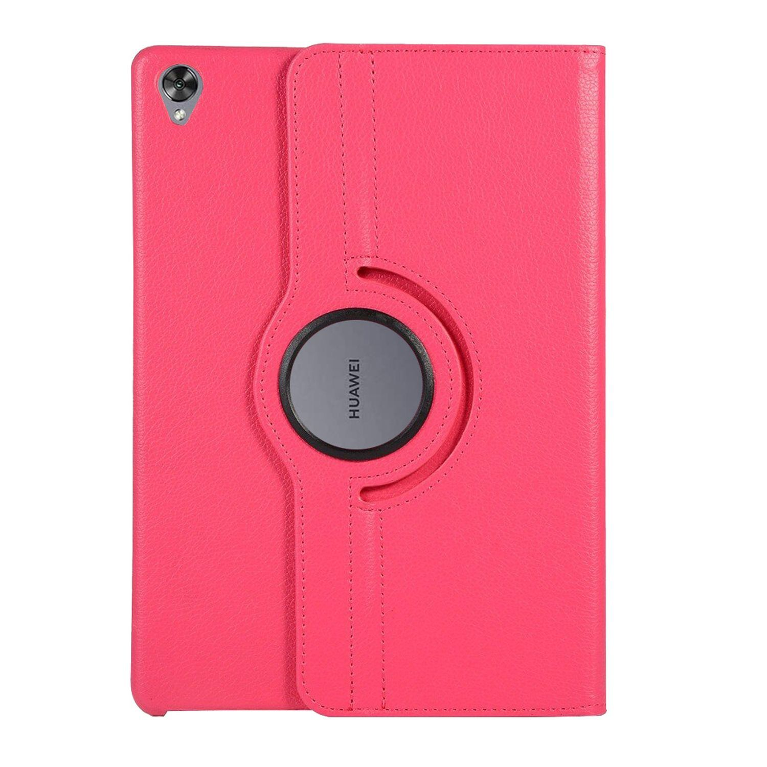Rosa Tablet-Hülle. Die Hülle ist rosa und offen. Das Tablet ist an der Hülle befestigt.