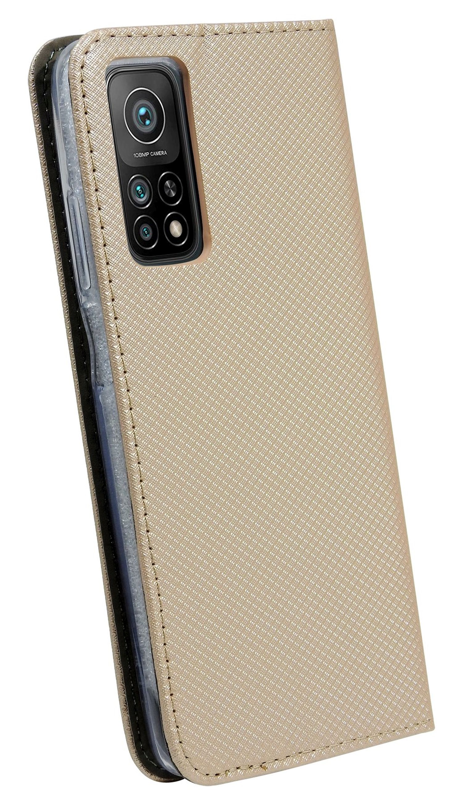 Beige Handyhülle mit Kameraausschnitt. Die Hülle ist geöffnet und zeigt ein Smartphone im Inneren.
