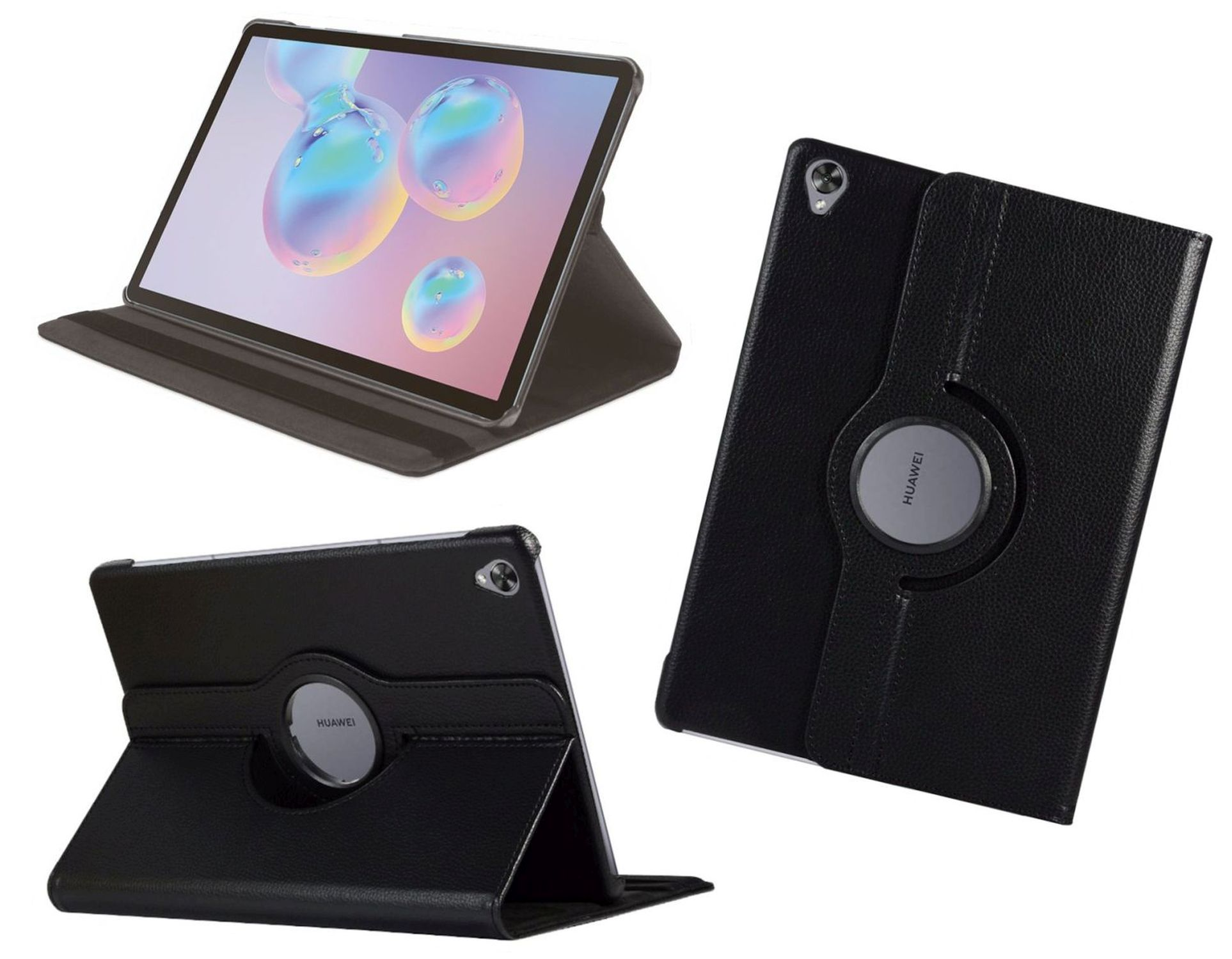 Kunstleder, Hülle Huawei Case COFI Bookcover Rotierbar M6 Tablet MediaPad 10.8 Schwarz für