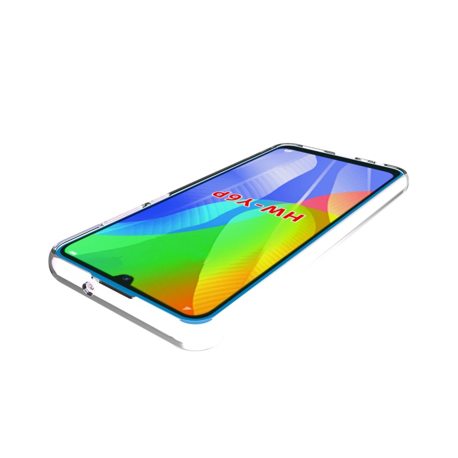Smartphone in klarer Hülle; Bildschirm zeigt farbenfrohes Bild.