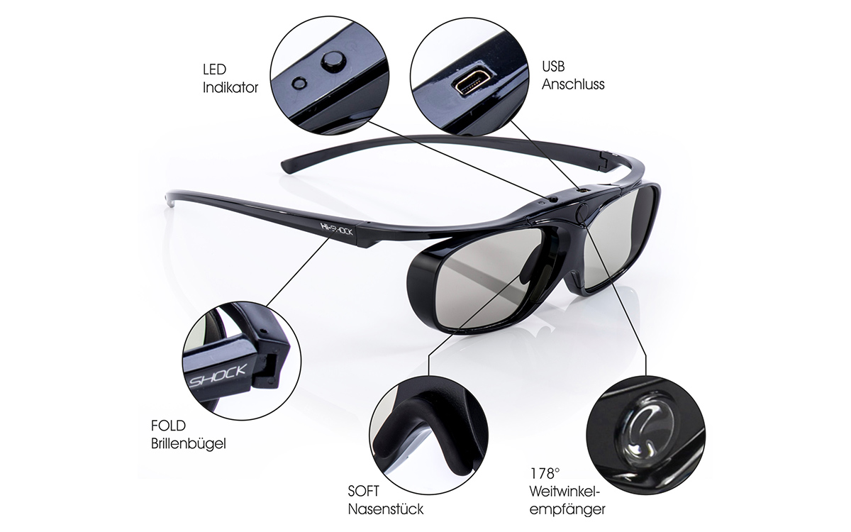 Sony Heaven Black Beamer BT Brille aktive für 3D Brille HI-SHOCK RF 3D Epson, 3D /