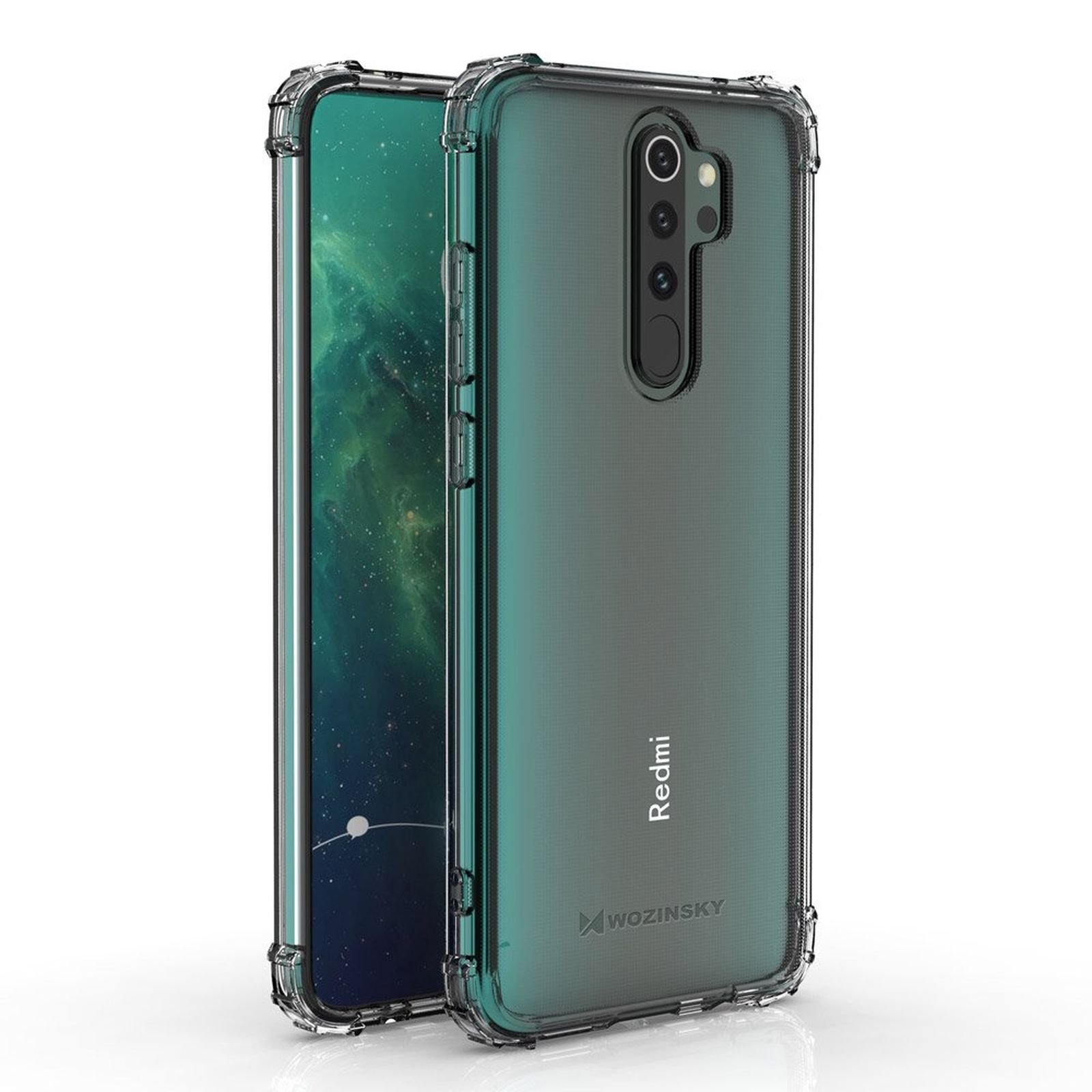 Sono mostrati due telefoni in custodie trasparenti. Le custodie sono trasparenti e hanno una fotocamera nera.